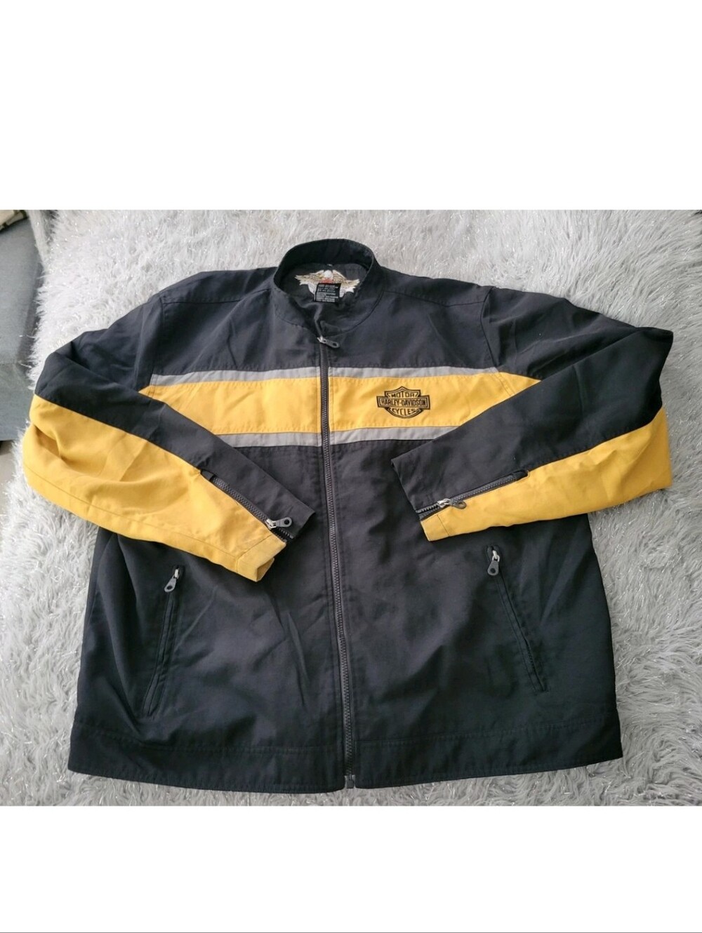 Vintage Y2k Harley Davidson Nylon Riding Jacket Embroidered Black Yellow Zip 2XL